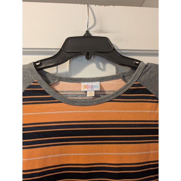 LuLaRoe 3XL Orange Black Stripe Raglan Baseball Tee Shirt Gray Sleeves Women’s - Picture 3 of 10